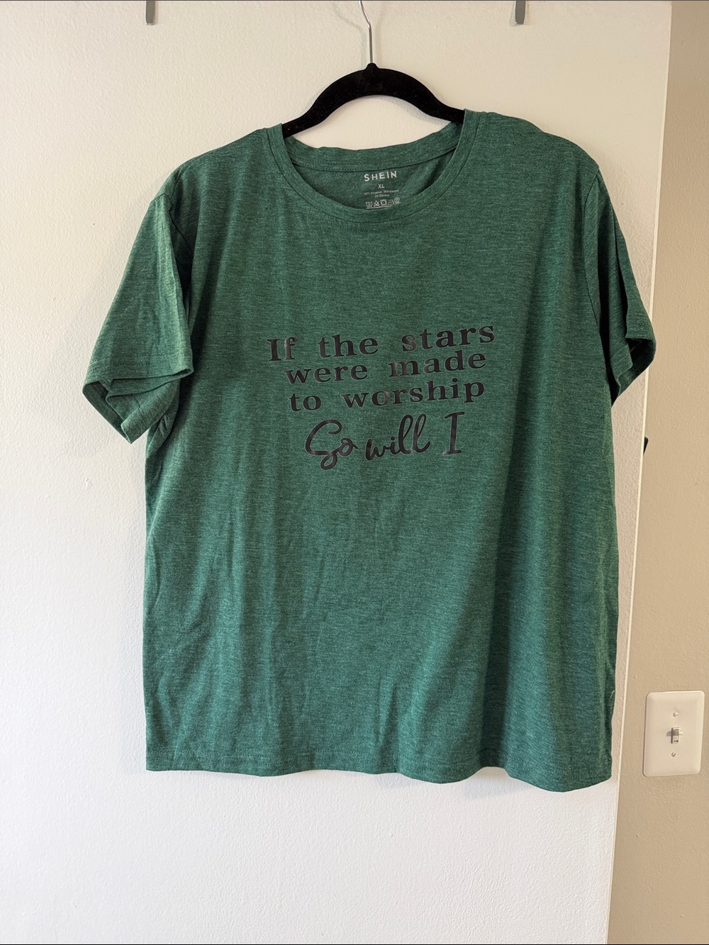 SHEIN Dark Green Graphic Tee with Black Text